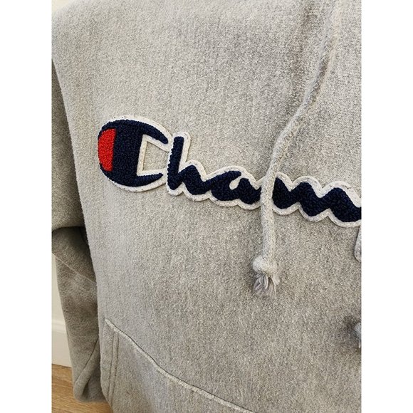 Champion Mens Reverse Weave Spellout Script Patch Logo Gray Hoodie S - Picture 4 of 4